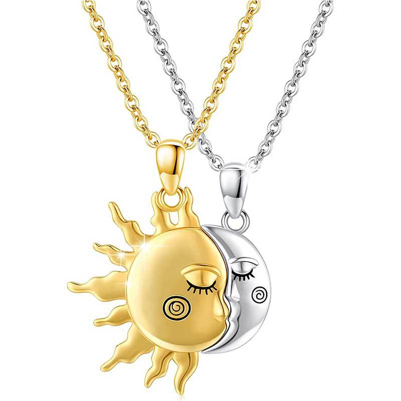 18K Golden Magnetic Sun& Star Couple Pendant Necklace