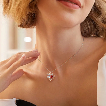 S925 Silver Double Heart-shaped Love Necklace With Rhinestones