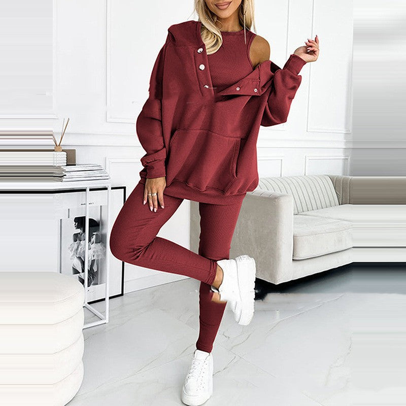 3pcs Women's Loose Hooded Sports Suit
