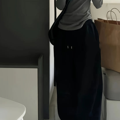 Women's Y2K High-Waisted Wide-Leg Gray Polyester Sweatpants