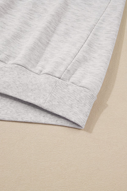 Light Grey Polo Collar V Neck Pullover and Drawstring Sweatpants Set