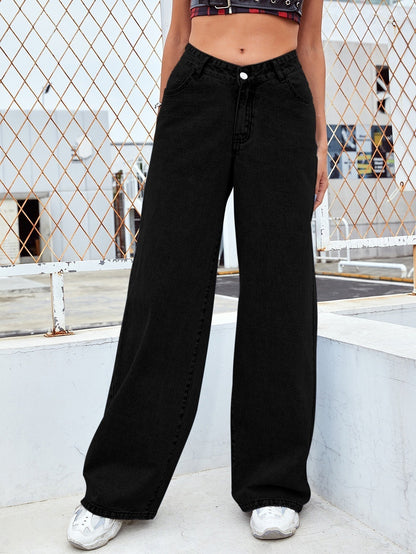 Women's Mid Waist Washed Straight Jeans