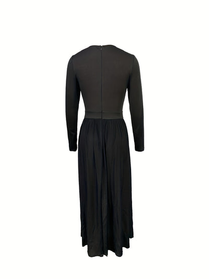 Women's Stylish Black Lace Jumpsuit with Deep V-Neck and Golden Belt
