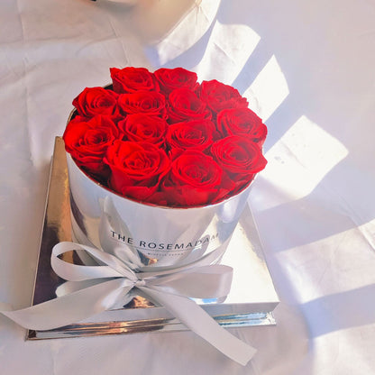 Silver Mirror Round Preserved Flower Roses