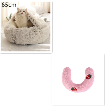 2 In 1 Dog And Cat Round Plush Winter