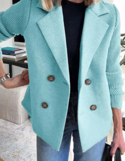 Women's Double Breasted Knitted Sleeves Lapel Jacket