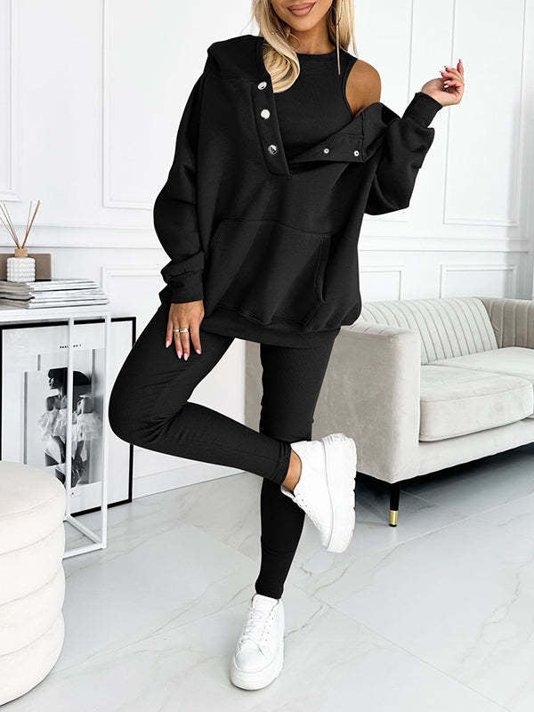 3pcs Women's Loose Hooded Sports Suit