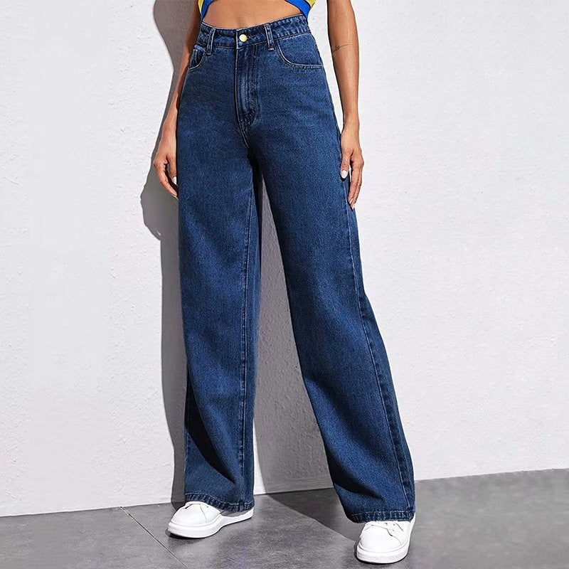 Women's Mid Waist Washed Straight Jeans