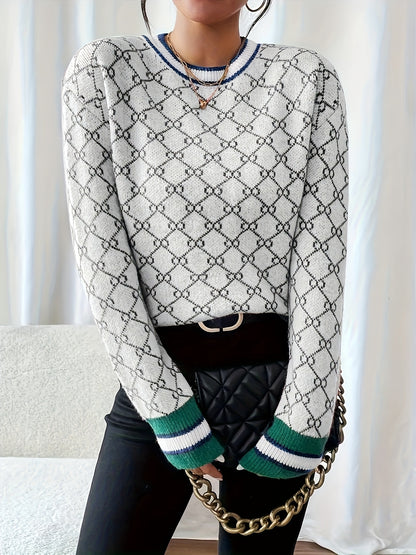 Women's Pink Elegant Geometric Sweater