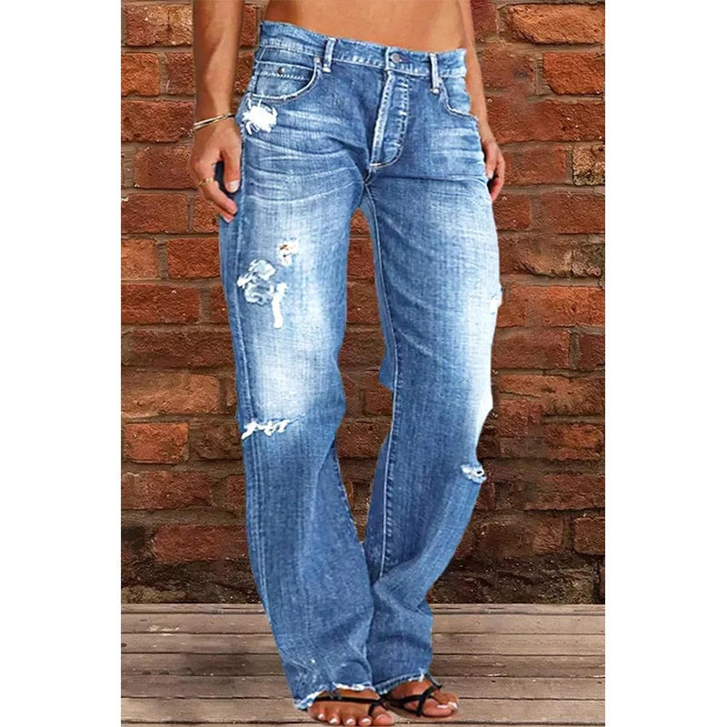 Women's Loose Wide Ripped Leisure Jeans